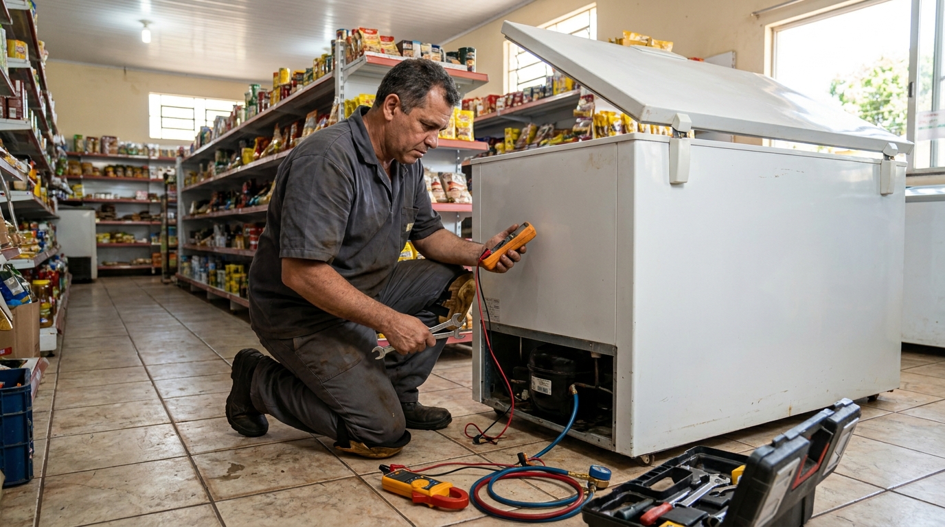 Troca de termostato de freezer em atendimento técnico em Campinas‑SP